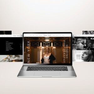 New York Template website mockup on a silver laptop