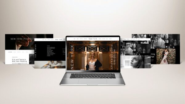 New York Template website mockup on a silver laptop